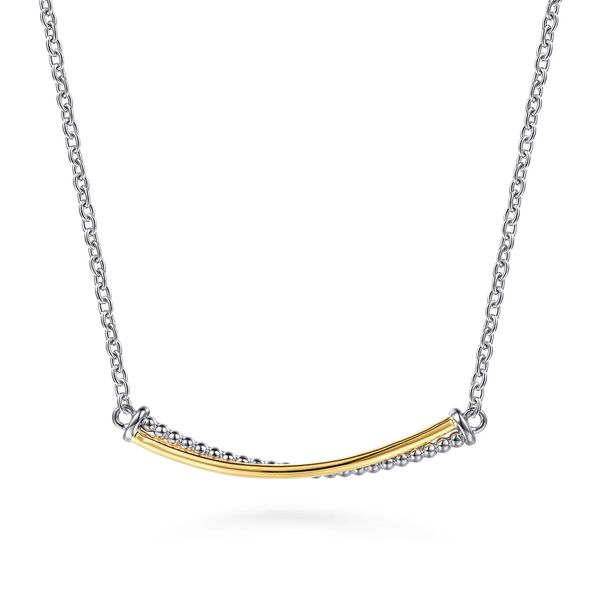 Gabriel & Co. Bujukan 14K Yellow Gold & Sterling Silver Criss Cross Bar Necklace Bradley's Jewelers Jacksonville, NC