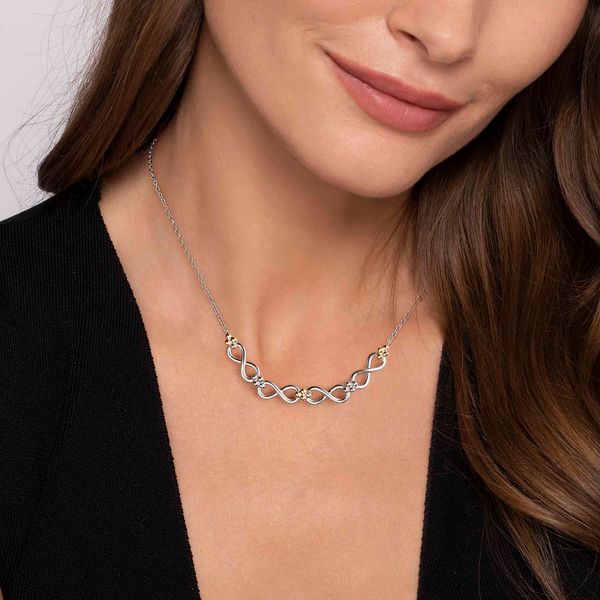 Gabriel & Co. Bujukan 14K Yellow Gold & Sterling Silver Infinity Bar Necklace Image 2 Bradley's Jewelers Jacksonville, NC