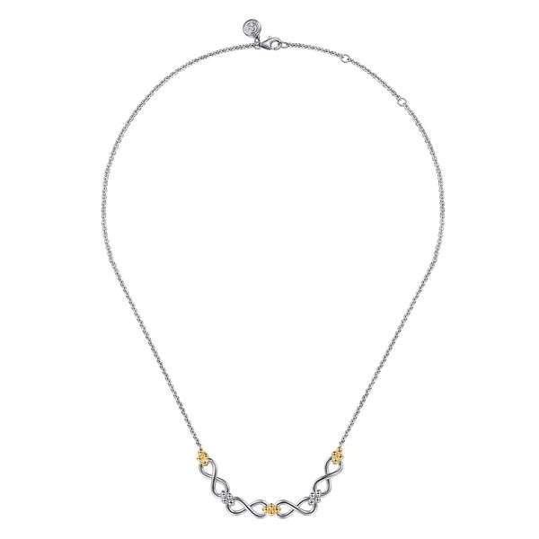 Gabriel & Co. Bujukan 14K Yellow Gold & Sterling Silver Infinity Bar Necklace Image 3 Bradley's Jewelers Jacksonville, NC