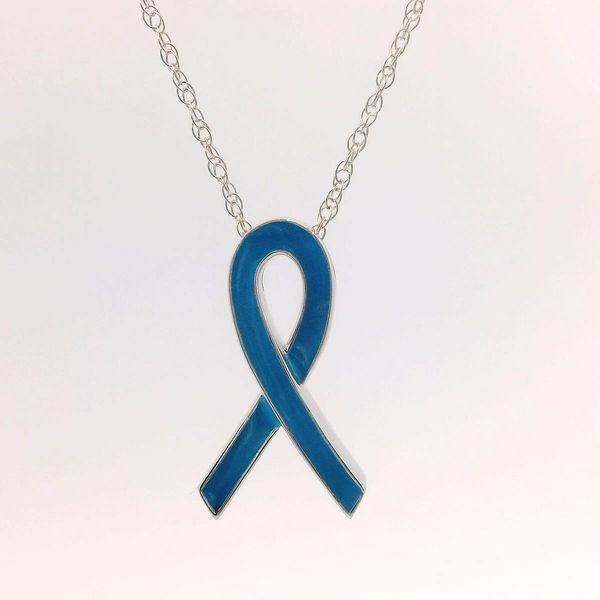 Sterling Silver Lume Blue Glow Anti-Bullying Awareness Ribbon Pendant Bradley's Jewelers Jacksonville, NC