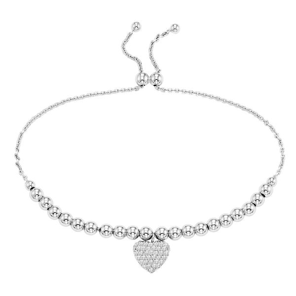 Sterling Silver Cubic Zirconia Pavé Heart Bolo Bracelet Bradley's Jewelers Jacksonville, NC