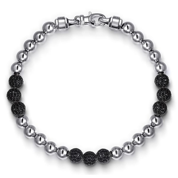 Gabriel & Co Sterling Silver Black Spinel & 6mm Silver Beaded Men's Bracelet Bujukan Collection Bradley's Jewelers Jacksonville, NC