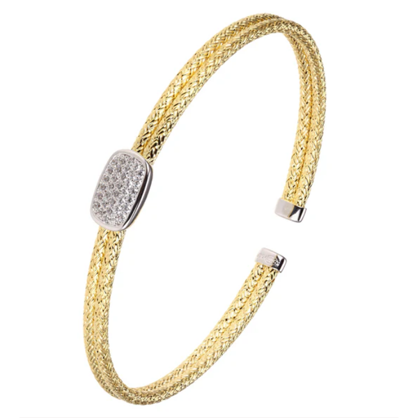 Charles Garnier Two Tone Mesh CZ Cuff Bracelet Bradley's Jewelers Jacksonville, NC