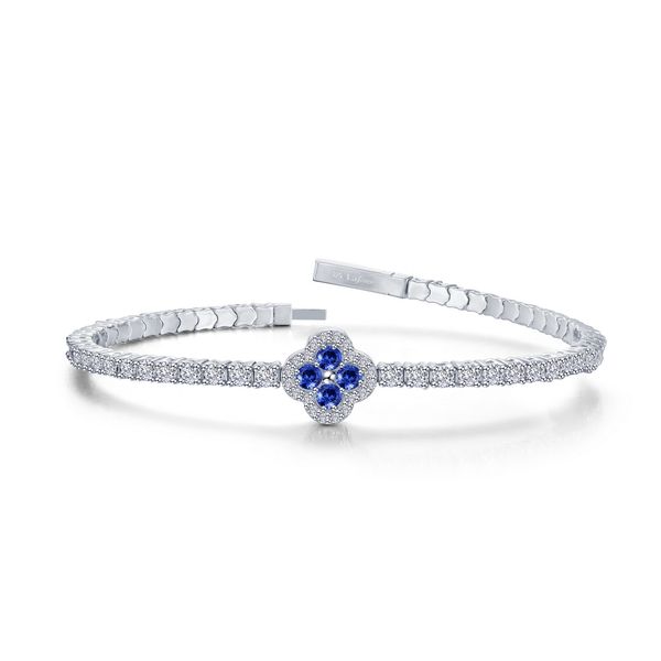 Sterling Silver, Platinum-Plated 2.45 CTW Clear Sapphire and Lab-Grown Sapphire Good Luck Flexible Tennis Bangle Bradley's Jewelers Jacksonville, NC