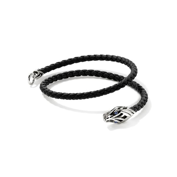 John Hardy Naga Leather Bracelet with Blue Sapphire Eyes Size 2XL Image 3 Bradley's Jewelers Jacksonville, NC