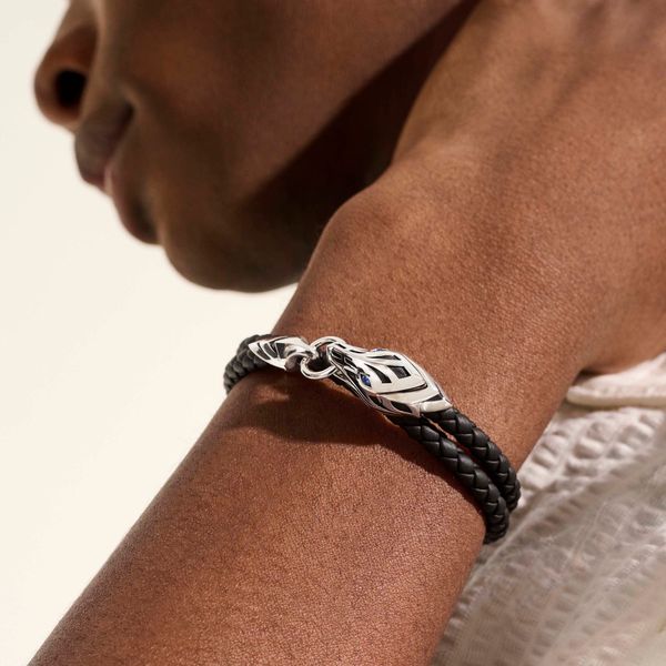 John Hardy Naga Leather Bracelet with Blue Sapphire Eyes Size 2XL Image 5 Bradley's Jewelers Jacksonville, NC