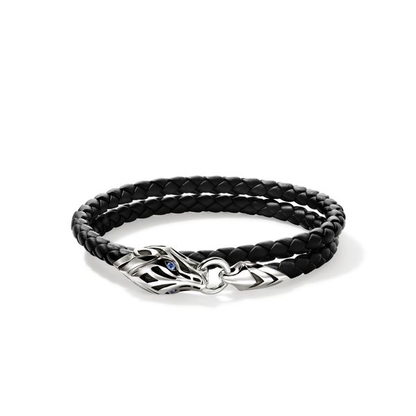John Hardy Naga Leather Bracelet with Blue Sapphire Eyes Size 2XL Bradley's Jewelers Jacksonville, NC