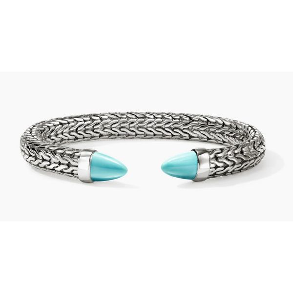 John Hardy Spear Sterling Silver 8.9mm Flex Cuff with Treated Turquoise Bradley's Jewelers Jacksonville, NC