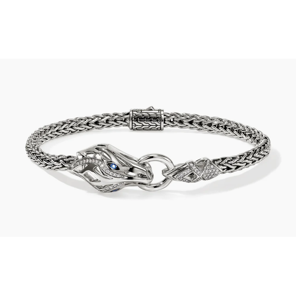 John Hardy Naga Sterling Silver Diamond and Blue Sapphire Slim Chain Bracelet Bradley's Jewelers Jacksonville, NC