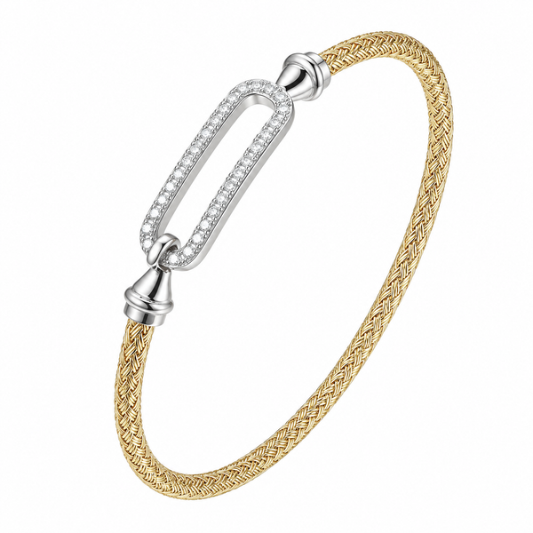 Charles Garnier Two Tone Mesh Hook Bangle with CZ Link Bradley's Jewelers Jacksonville, NC