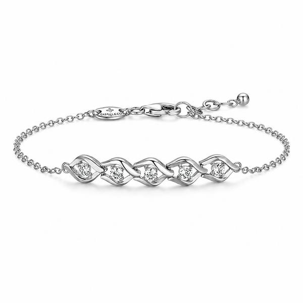 Sterling Silver Rhodium Plated White Sapphire Cable Chain Bracelet Bradley's Jewelers Jacksonville, NC