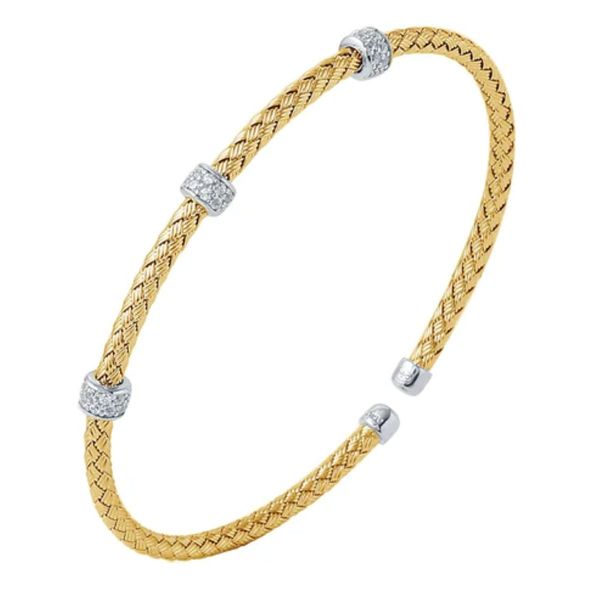 Sterling Silver Two Tone Mesh CZ Cuff Bracelet Bradley's Jewelers Jacksonville, NC
