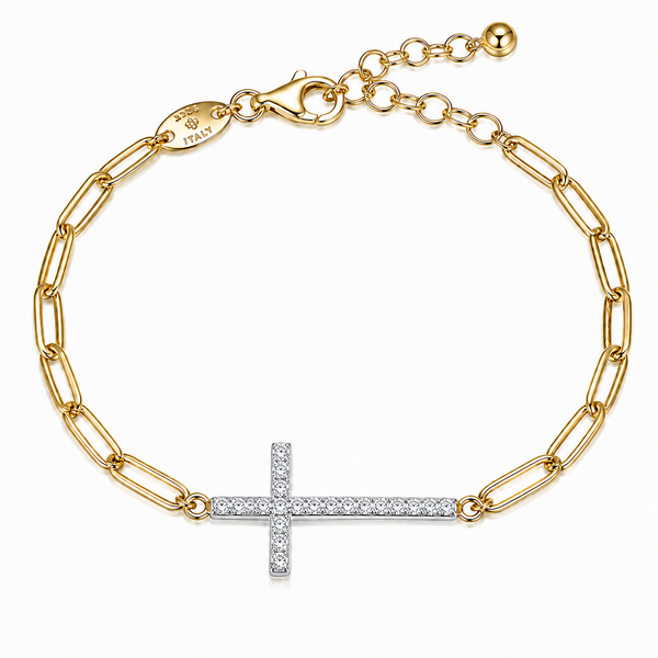 Two Tone Paperclip Bangle with White CZ Cross | Sterling Silver Bradley's Jewelers Jacksonville, NC