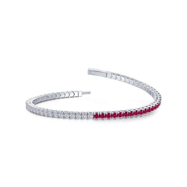 Sterling Silver, Platinum-Plated 2.85 CTW Clear Sapphire and Ruby 2.5mm Flexible Tennis Bangle Bradley's Jewelers Jacksonville, NC