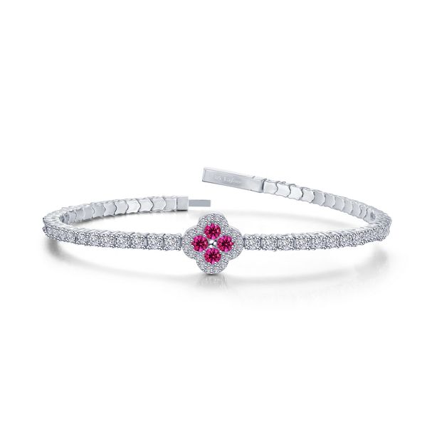 Sterling Silver, Platinum-Plated 2.45 CTW Clear Sapphire and Lab-Grown Ruby Good Luck Flexible Tennis Bangle Bradley's Jewelers Jacksonville, NC