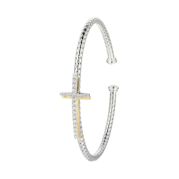 Sterling Silver CZ Cross Mesh Bracelet with Rhodium & Gold Finish Bradley's Jewelers Jacksonville, NC