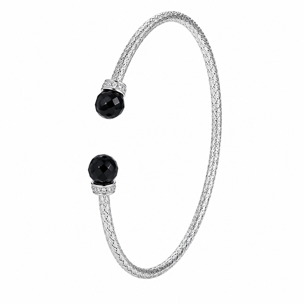 Charles Garnier Mesh Black Agate & CZ Cuff Bangle Bradley's Jewelers Jacksonville, NC
