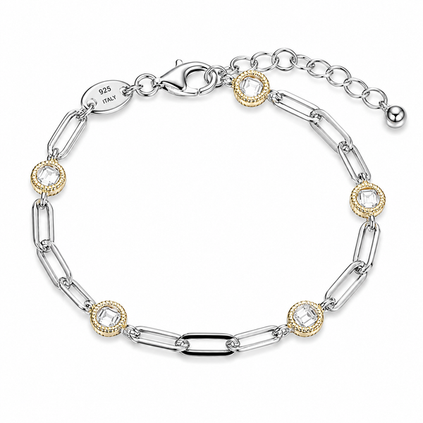 Charles Garnier Paperclip Chain CZ Bracelet | Silver & Gold Finish Bradley's Jewelers Jacksonville, NC