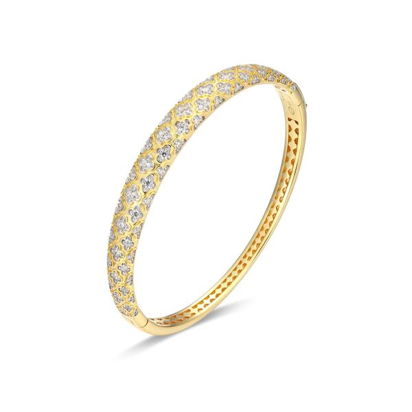 Charles Garnier Sterling Silver Two-Tone Clover CZ Bangle Image 2 Bradley's Jewelers Jacksonville, NC