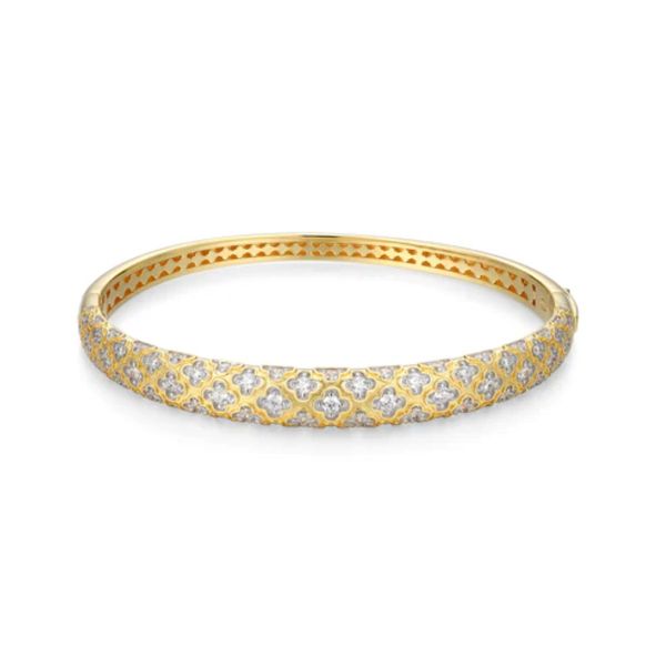 Charles Garnier Sterling Silver Two-Tone Clover CZ Bangle Bradley's Jewelers Jacksonville, NC