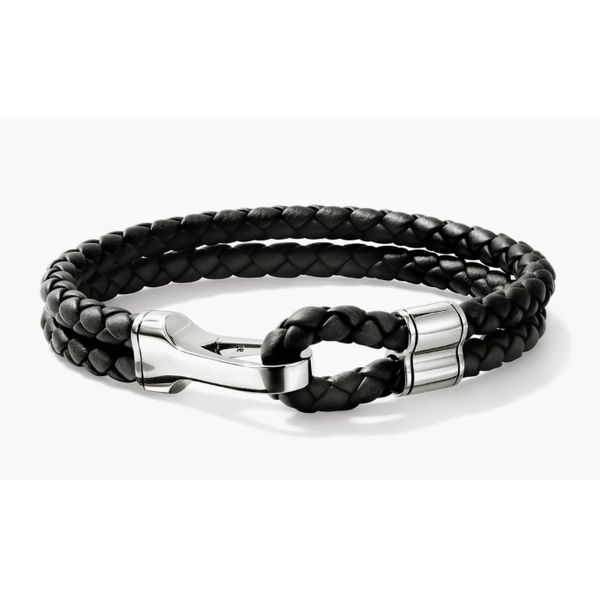 John Hardy Men’s Sterling Silver Row Bracelet with Black Leather Cord Bradley's Jewelers Jacksonville, NC