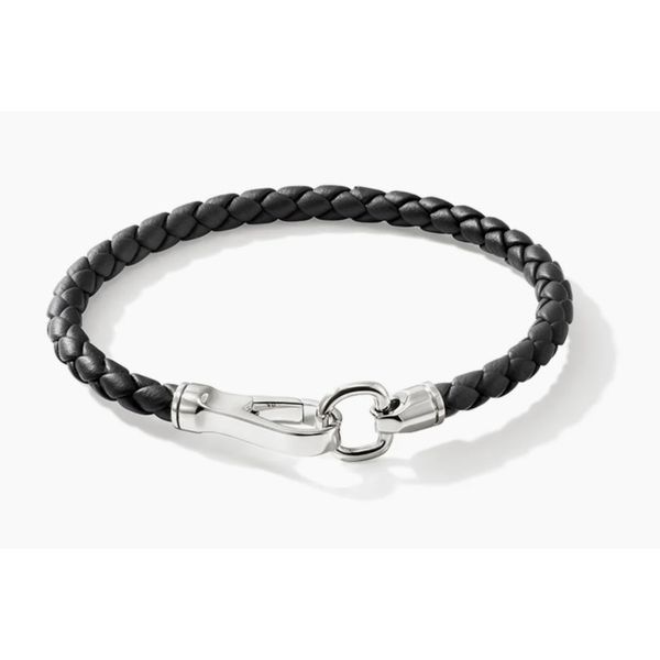 John Hardy Men’s Sterling Silver 5mm Black Leather Bracelet with Hook Clasp Bradley's Jewelers Jacksonville, NC