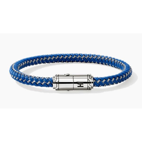 John Hardy Men’s Sterling Silver 6mm Blue Rubber and Stainless Steel Cord Bracelet Bradley's Jewelers Jacksonville, NC