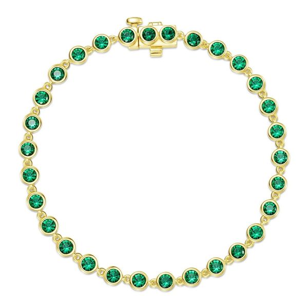 Sterling Silver, Gold-Plated 3.30 CTW Simulated Emerald Bezel Strand Bracelet Bradley's Jewelers Jacksonville, NC