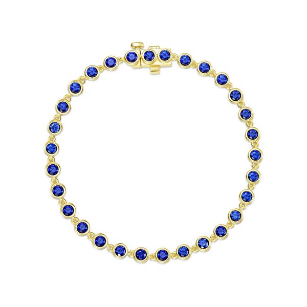 Sterling Silver, Gold-Plated 3.30 CTW Lab-Grown Blue Sapphire Bezel Strand Bracelet Bradley's Jewelers Jacksonville, NC