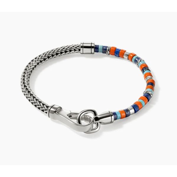 John Hardy Heishi Silver Bracelet with Lapis Lazuli, Turquoise & Orange Enamel Bradley's Jewelers Jacksonville, NC