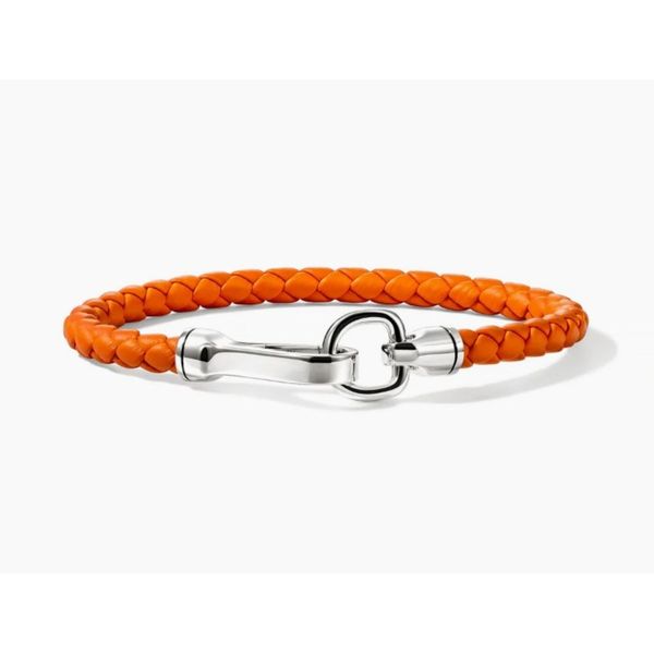 John Hardy Men's Essential Sterling Silver 5mm Orange Leather Bracelet with Hook Clasp Bradley's Jewelers Jacksonville, NC