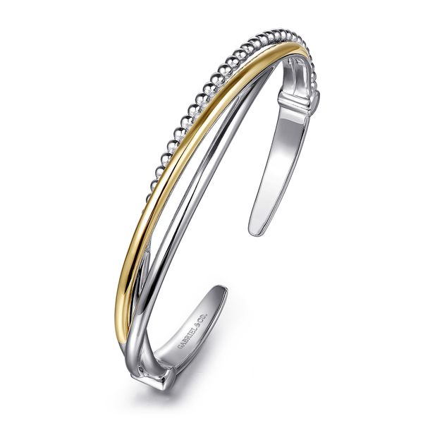Gabriel & Co. Sterling Silver & 14K Yellow Gold Bujukan Twisted Bangle Bracelet Image 2 Bradley's Jewelers Jacksonville, NC