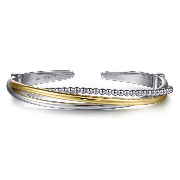 Gabriel & Co. Sterling Silver & 14K Yellow Gold Bujukan Twisted Bangle Bracelet Bradley's Jewelers Jacksonville, NC