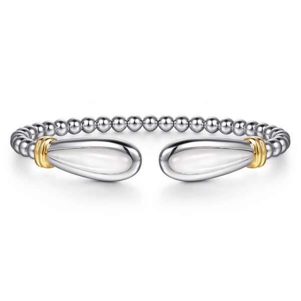 Gabriel & Co. 14K Yellow Gold & Sterling Silver Bujukan Bangle with White Mother of Pearl Bradley's Jewelers Jacksonville, NC
