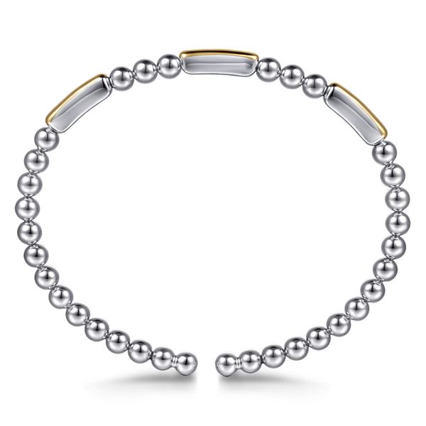 Gabriel & Co. 14K Yellow Gold & Sterling Silver Three Station Bar Bujukan Bangle Bracelet Image 3 Bradley's Jewelers Jacksonville, NC