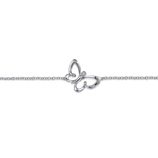 Gabriel & Co. Sterling Silver Butterfly Charm Chain Bracelet with 0.03 CTW White Sapphires Image 2 Bradley's Jewelers Jacksonville, NC