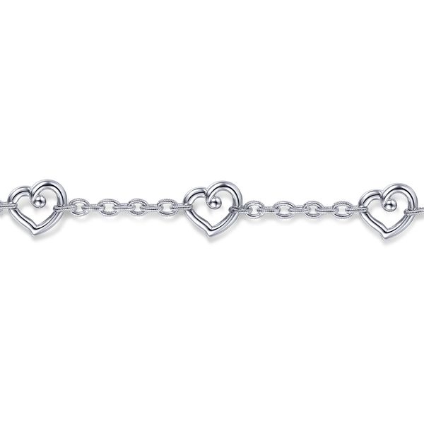 Gabriel & Co. Contemporary Sterling Silver Heart Station Chain Bracelet Image 2 Bradley's Jewelers Jacksonville, NC