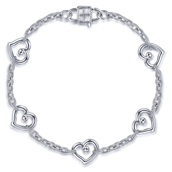 Gabriel & Co. Contemporary Sterling Silver Heart Station Chain Bracelet Bradley's Jewelers Jacksonville, NC