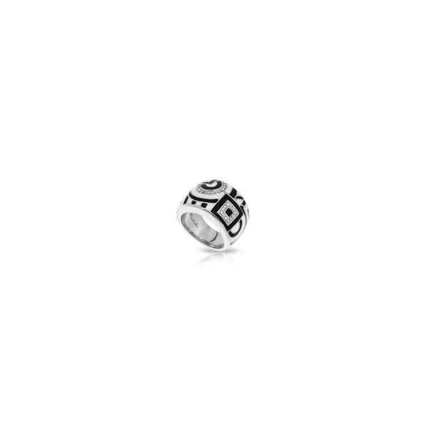 Belle Etoile Geometrica Ring Black White Enamel CZ Sterling Silver Bradley's Jewelers Jacksonville, NC