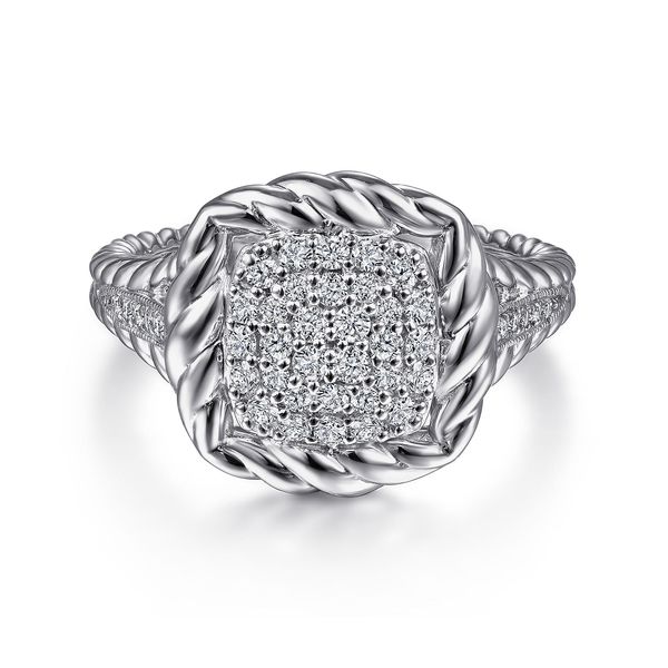 Gabriel & Co. Sterling Silver Rope Edge White Sapphire Pavé Ring Bradley's Jewelers Jacksonville, NC