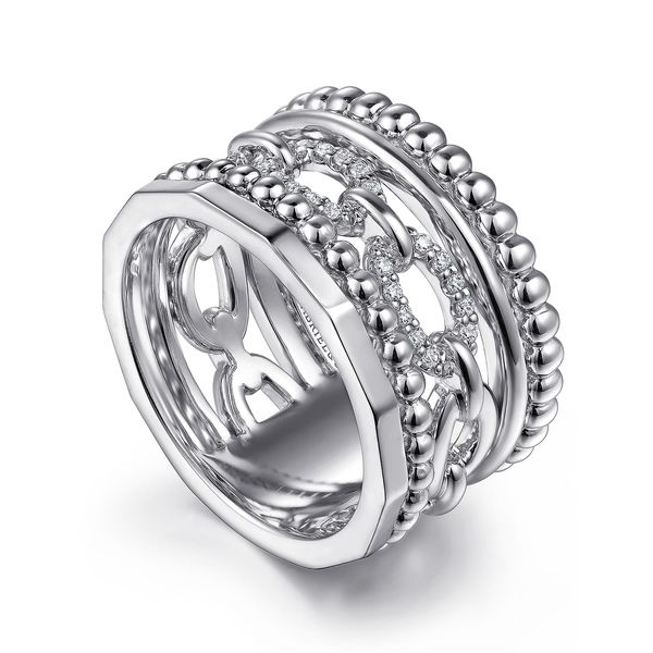 Gabriel & Co Sterling Silver White Sapphire Wide Multi Row Ring Image 3 Bradley's Jewelers Jacksonville, NC