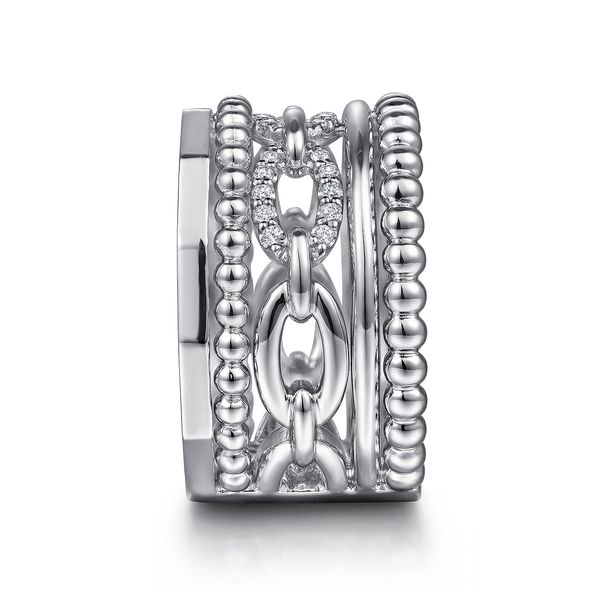 Gabriel & Co Sterling Silver White Sapphire Wide Multi Row Ring Image 4 Bradley's Jewelers Jacksonville, NC