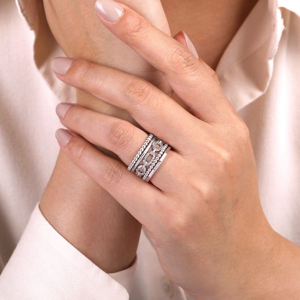 Gabriel & Co Sterling Silver White Sapphire Wide Multi Row Ring Image 5 Bradley's Jewelers Jacksonville, NC
