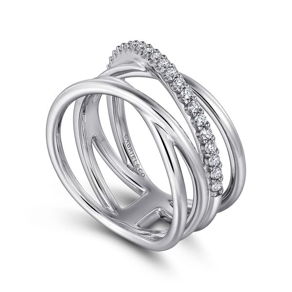 Gabriel & Co Sterling Silver .27Ctw White Sapphire Intersecting Ring Image 3 Bradley's Jewelers Jacksonville, NC