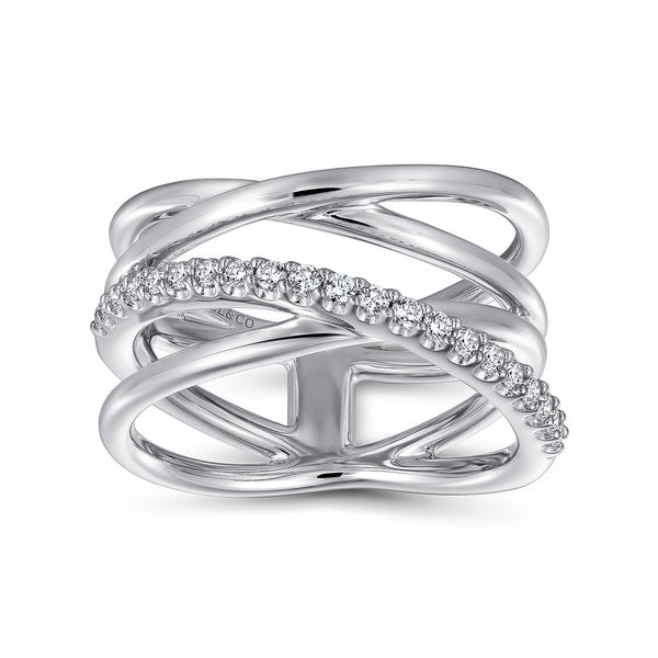 Gabriel & Co Sterling Silver .27Ctw White Sapphire Intersecting Ring Image 4 Bradley's Jewelers Jacksonville, NC