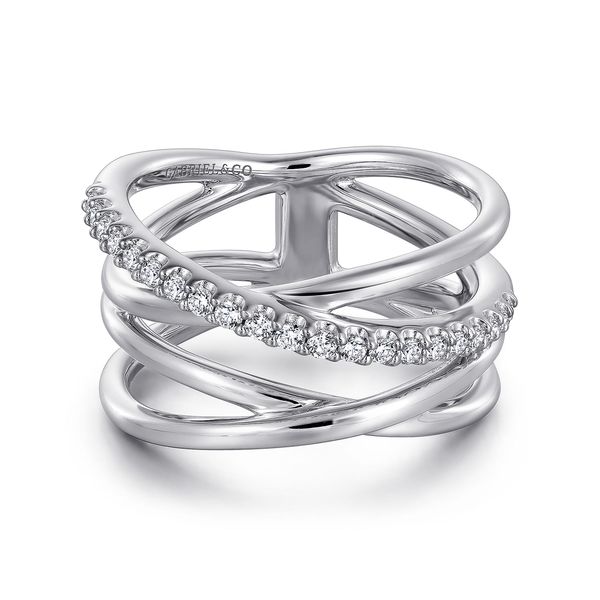 Gabriel & Co Sterling Silver .27Ctw White Sapphire Intersecting Ring Bradley's Jewelers Jacksonville, NC