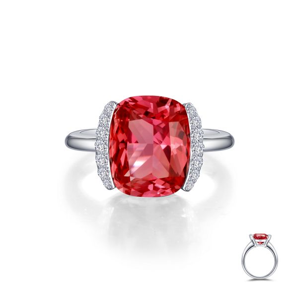 Lafonn Sterling Silver, Platinum-Plated 7.61 CTW Lab-Grown Padparadscha Sapphire Cushion Ring Bradley's Jewelers Jacksonville, NC