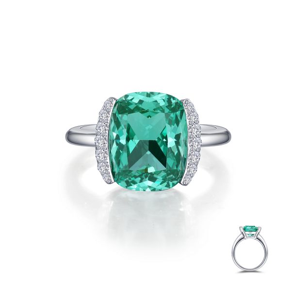 Lafonn Sterling Silver, Platinum-Plated 7.61 CTW Lab-Grown Green Sapphire Cushion Ring Bradley's Jewelers Jacksonville, NC