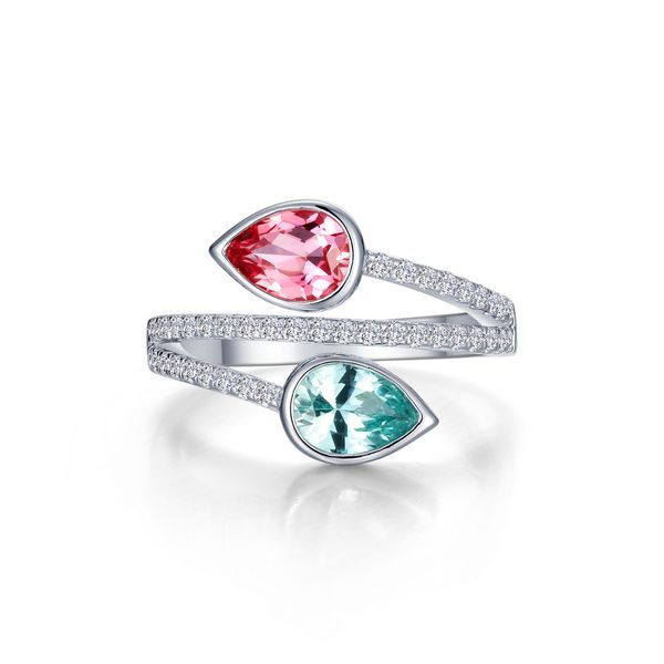 Lab-Grown Multi Sapphire Sterling Silver Pear Shape Bypass Ring Bradley's Jewelers Jacksonville, NC