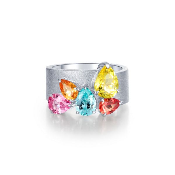 Lab-Grown Multi Sapphire Sterling Silver Cluster Wide Band Ring Bradley's Jewelers Jacksonville, NC